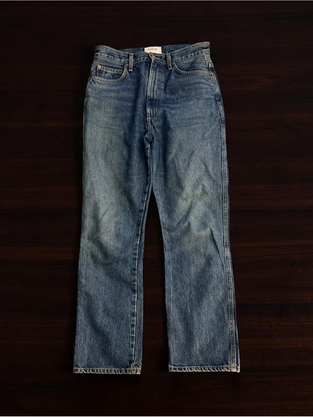 AGOLDE PINCH STRAIGHT LEG 100% COTTON ULTRA HIGH RISE MEDIUM BLUE WASH JEANS 27